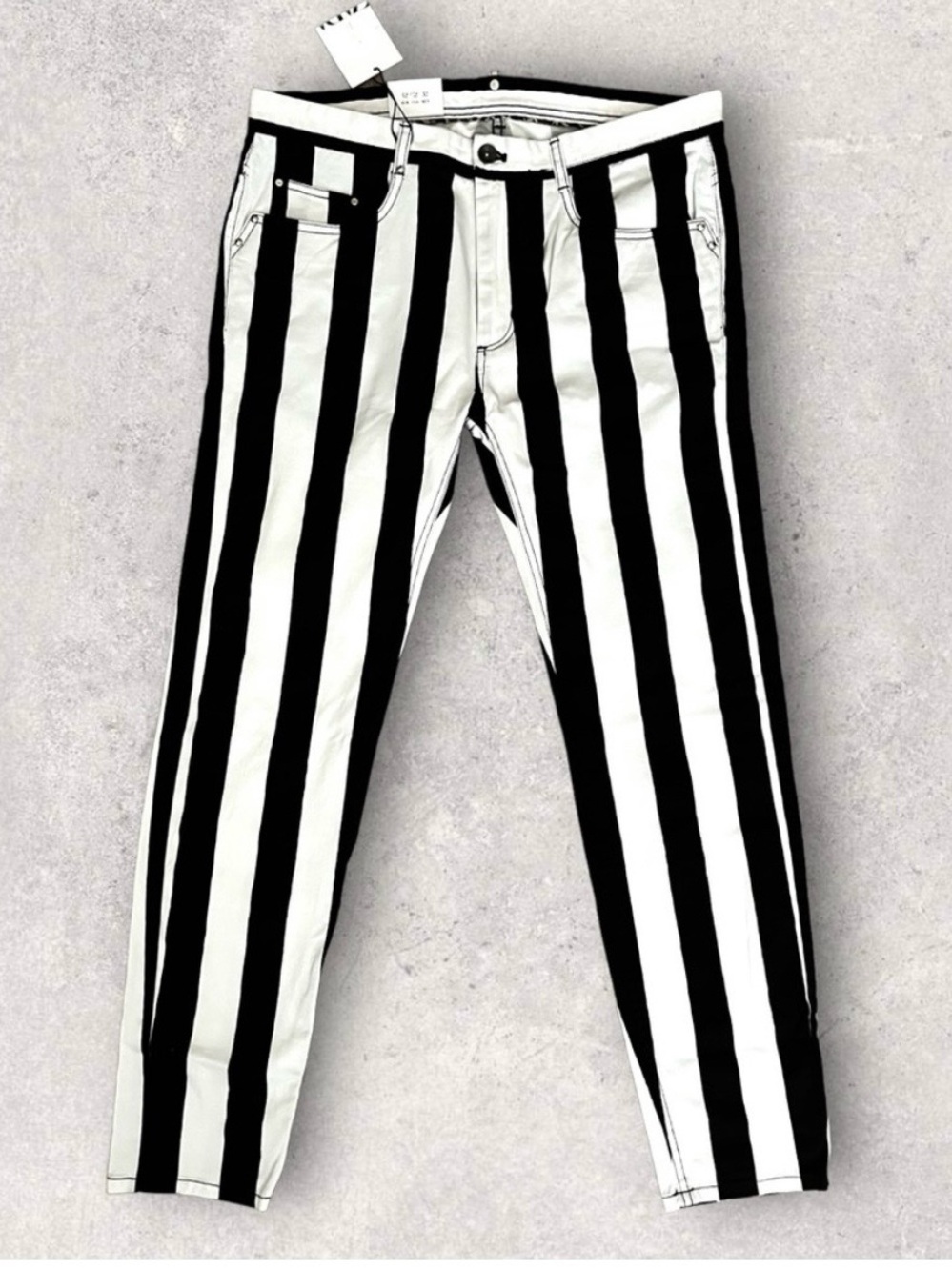 Zara Slim Black and White Vertical Stripe Pants
